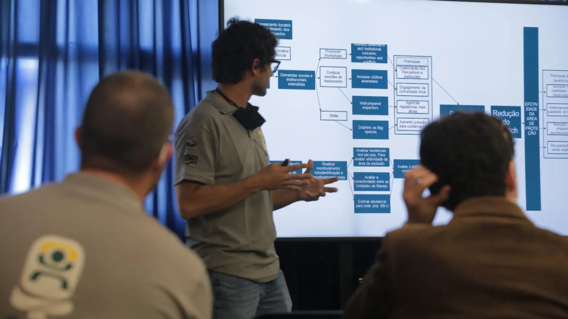 Fotografia de uma palestra sobre mapeamento de impactos das enchentes